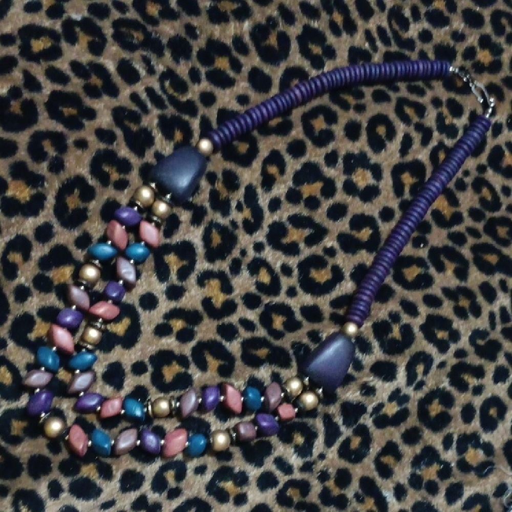 Vintage Double Strand Wood Beaded Necklace